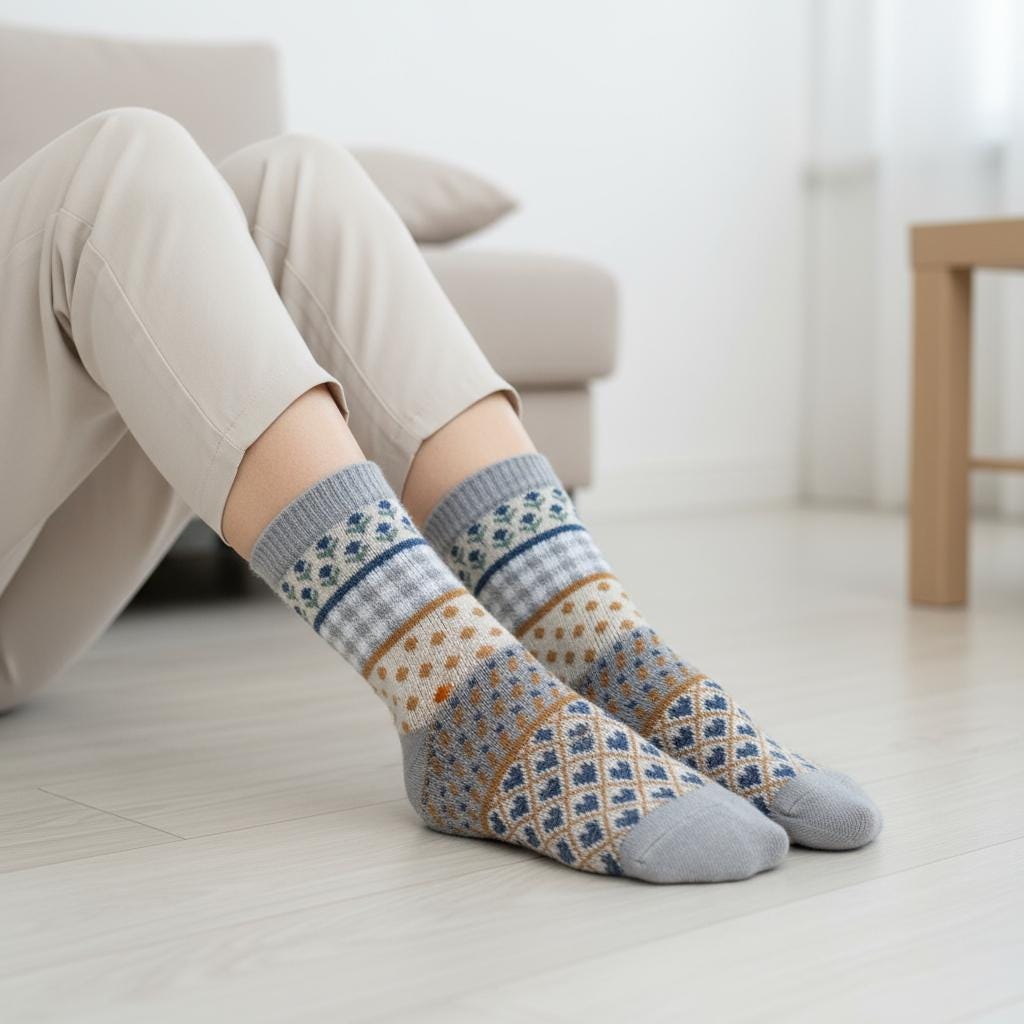 Ladies Seamless Soft Comfort Set of 5 Heart Pattern Crew Socks Premium Quality Gift for Her comes with a gift bag