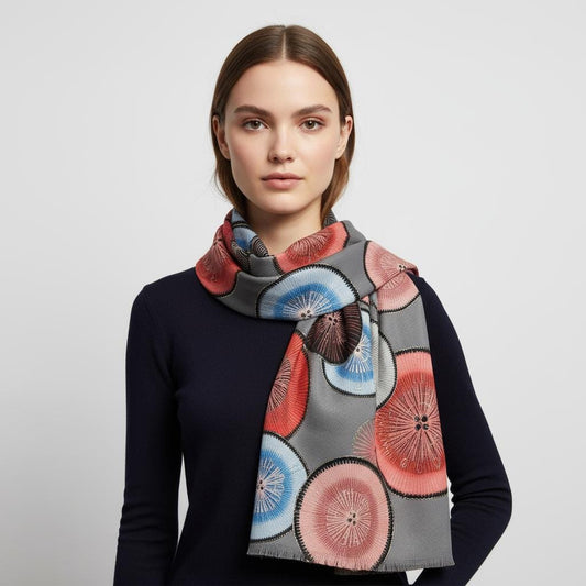 Bold Abstract Circle Pattern Fashion Scarf Wrap Shawl Pashmina Shawl Rose Gold Outline Comes with a gift bag