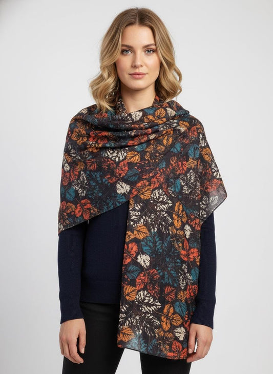 Autumn Leaf Print Scarf Lightweight Viscose Fashion Wrap Comes with a gift bag