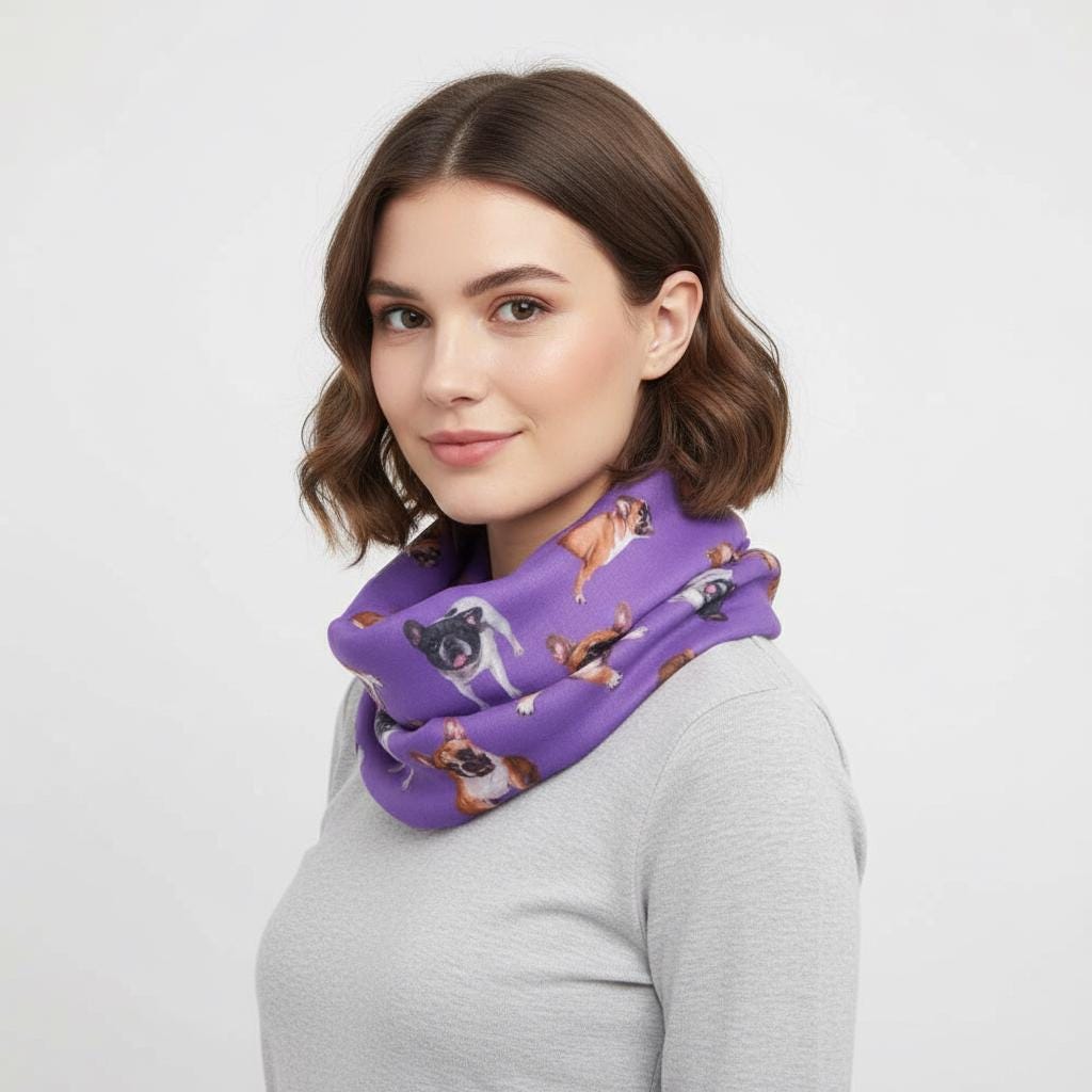 French Bulldog Print Infinity Scarf: Lightweight Snood Comes with a gift bag