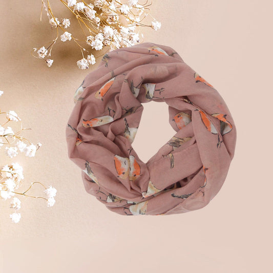Lightweight Robin Bird Print Snood Infinity Scarf Comes with a gift bag
