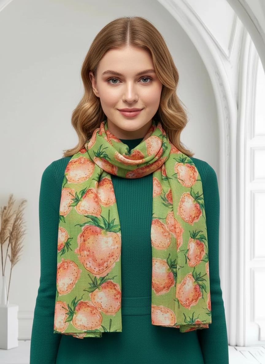 Lightweight Strawberry Print Scarf Comes with a gift bag