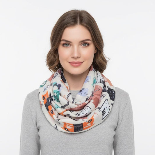 Cat Print Snood Infinity Scarf: Lightweight Cotton-Polyester Blend Comes with a gift bag