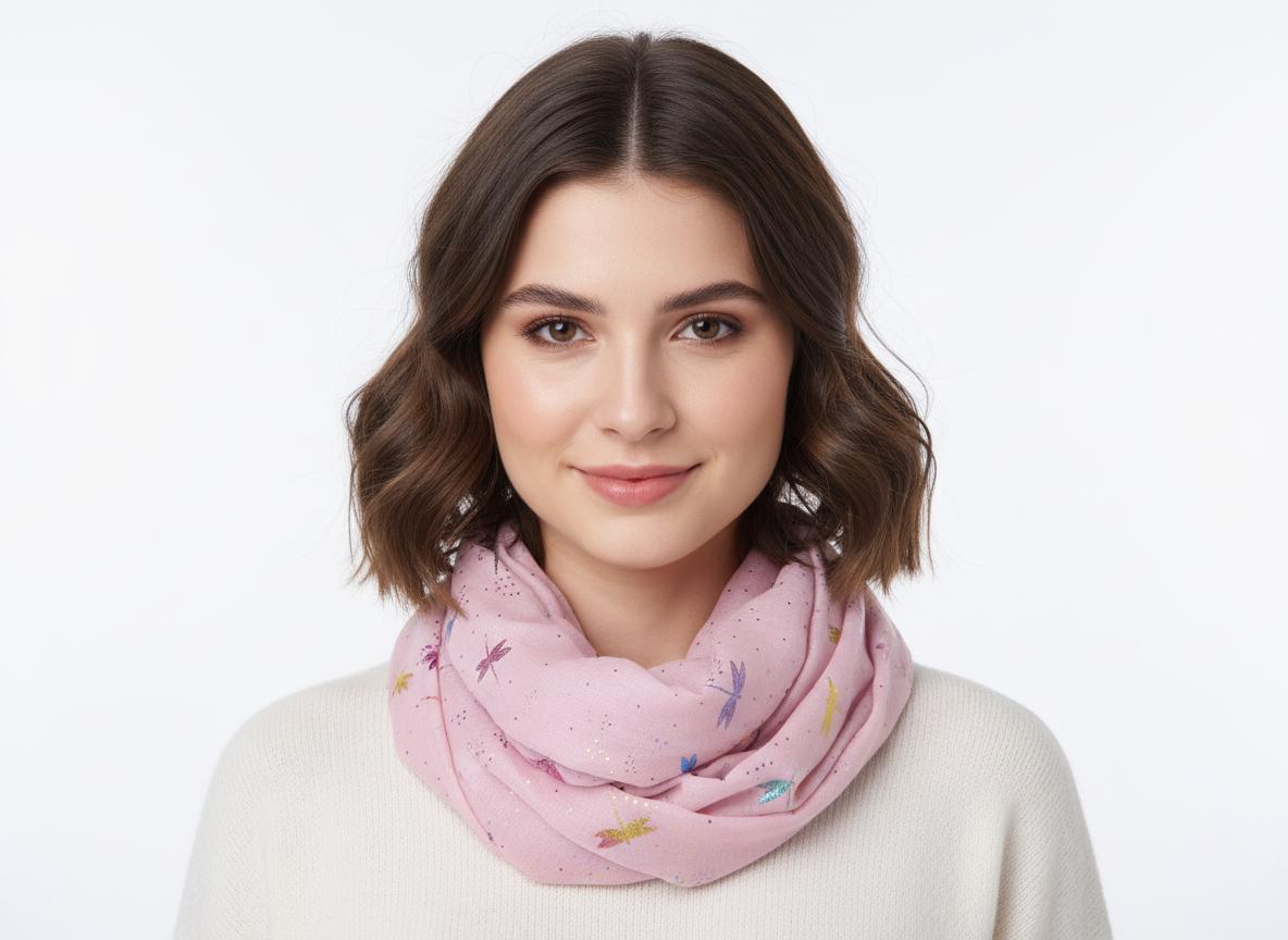 Glitter Dragonfly Print Ladies Celebrity Style Snood Infinity Scarf Comes with a gift bag