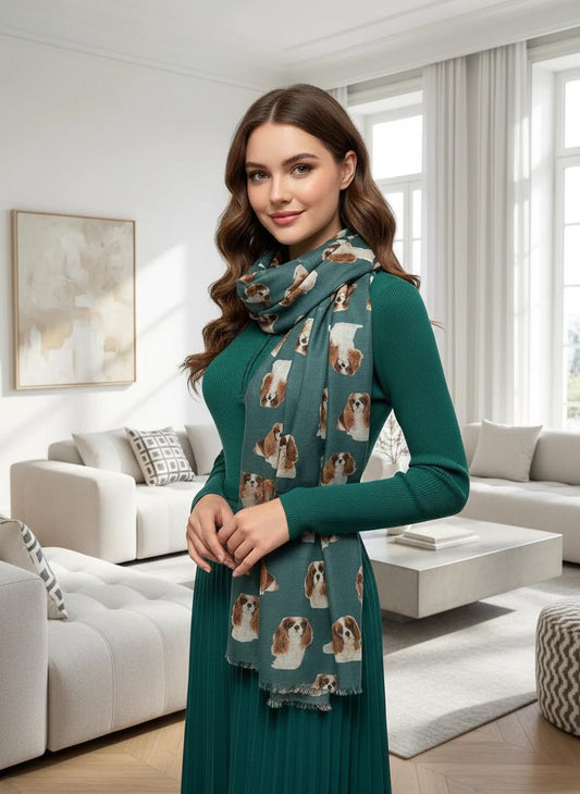 Cavalier King Charles Print Scarf For Dog Lovers Comes with a gift bag
