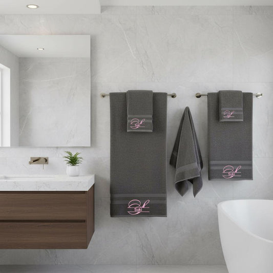 Personalized Embroidered Cotton Towel Set, Custom Monogram, Gift Bag