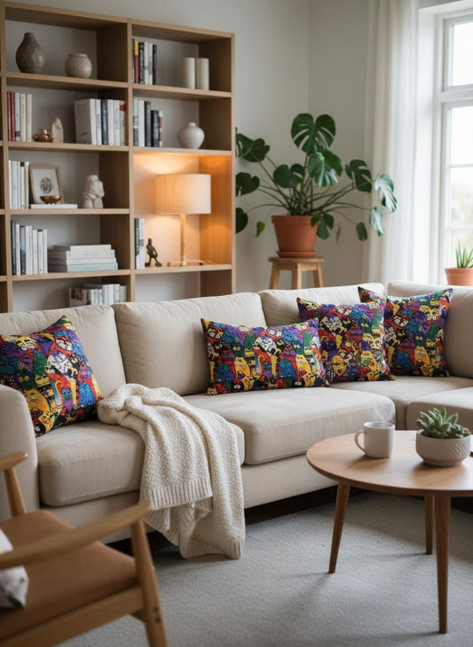 Artistic Cat Print Cushion with Inner – Decorative Throw Pillow