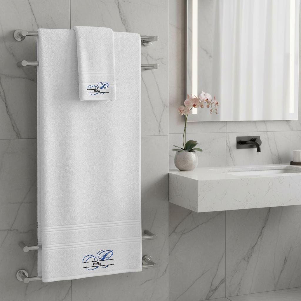 Personalized Embroidered Cotton Towel Set, Custom Monogram, Gift Bag