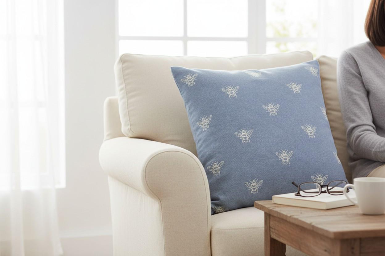 Bee Print Cushion with Inner – Decorative Throw Pillow
