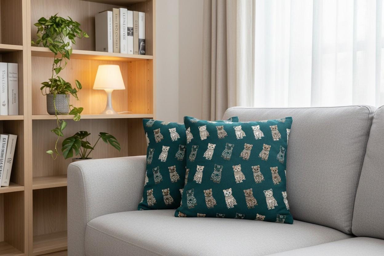 Cat Print Cushion Cover – Decorative Throw Pillow with Inner