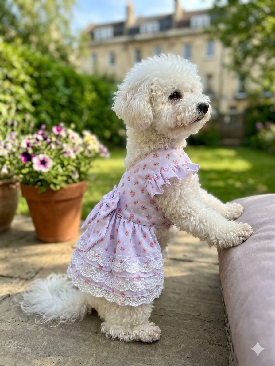 Floral Ruffle Dog Dress with Lace Layers and Bow