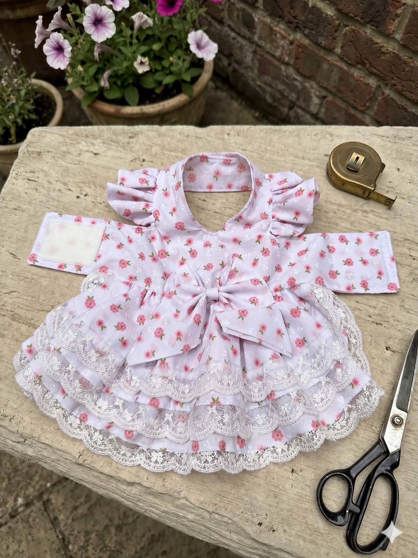Floral Ruffle Dog Dress with Lace Layers and Bow