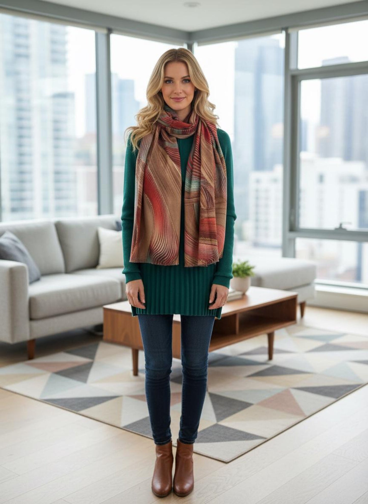 Rose gold outlined Swirl Wave  Print Pashmina Shawl Comes with a gift bag