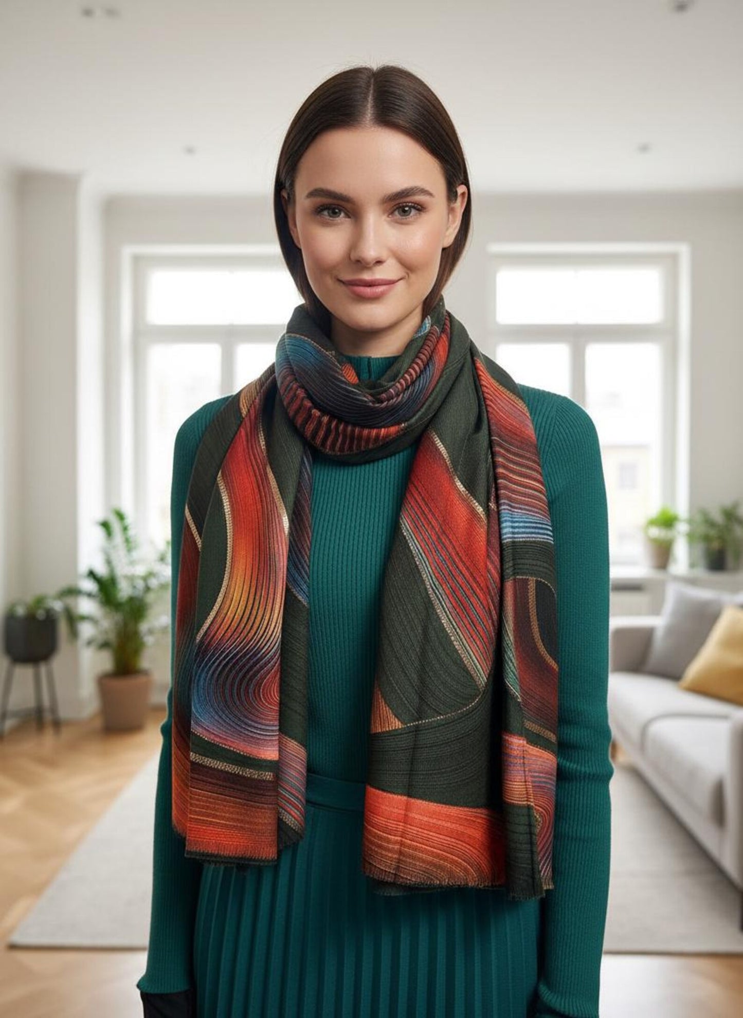 Rose gold outlined Swirl Wave  Print Pashmina Shawl Comes with a gift bag