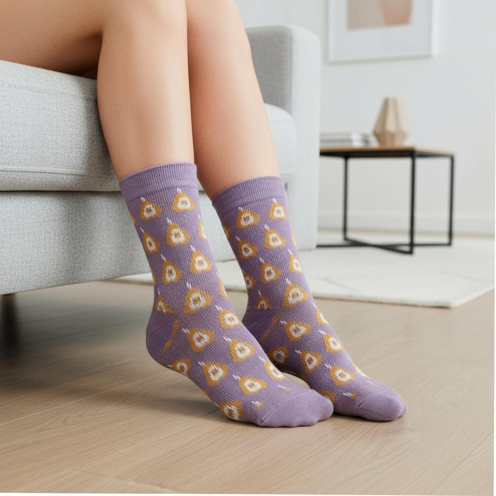 Ladies Seamless Soft Comfort Set of 5 Fruit Cherry Pattern Crew Socks Premium Quality Gift for Her comes with a gift bag