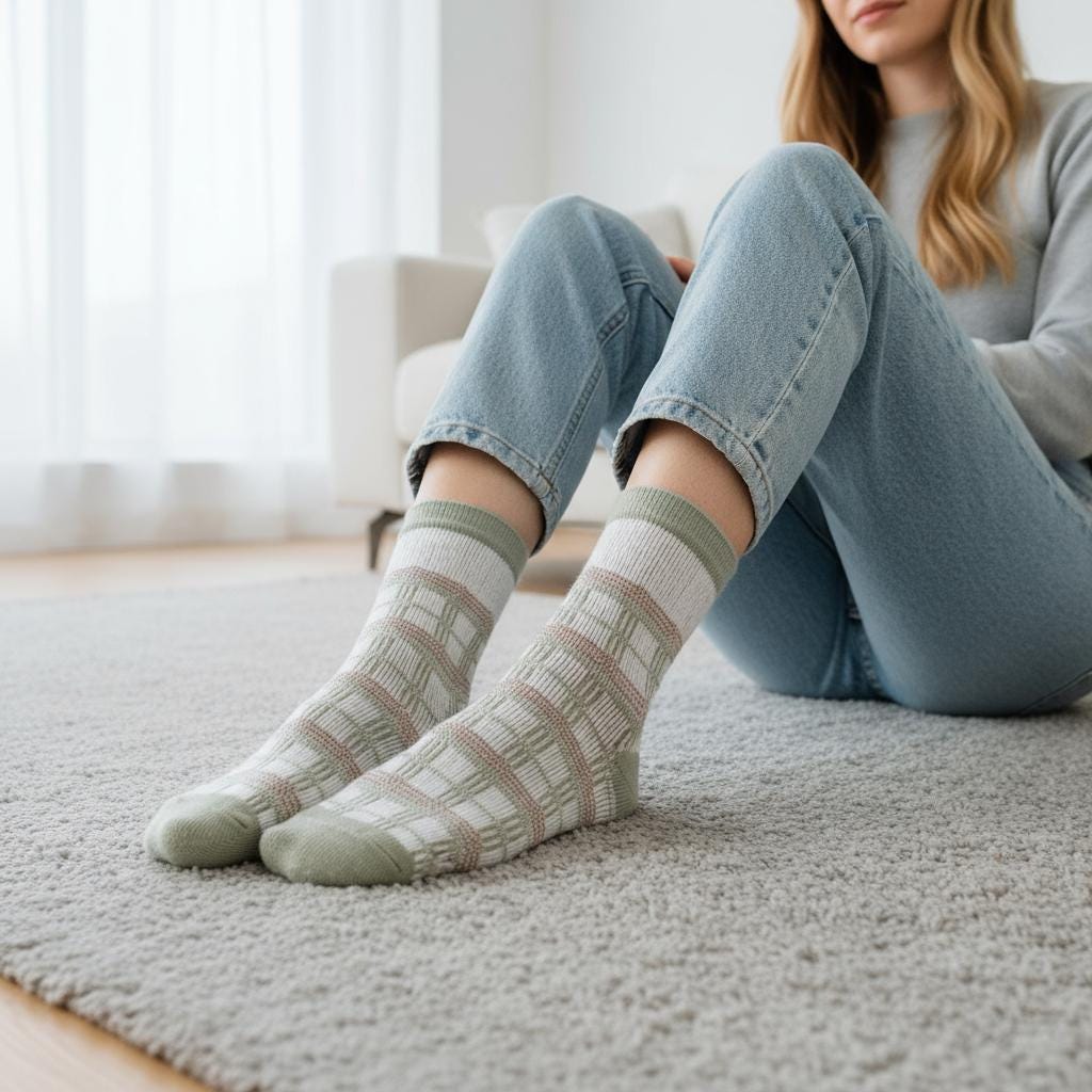 Ladies Seamless Soft Comfort Set of 6 Flower Checker Pattern Crew Socks Premium Quality Gift for Her comes with a gift bag