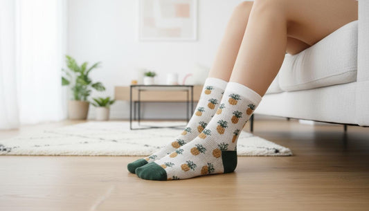 Ladies Seamless Soft Comfort Set of 6 Pineapple Floral Heart Pattern Crew Socks Premium Quality Gift for Her comes with a gift bag