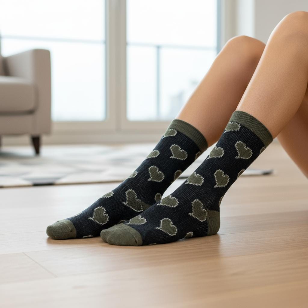 Ladies Seamless Soft Comfort Set of 5 Love Heart Pattern Crew Socks Premium Quality Gift for Her comes with a gift bag