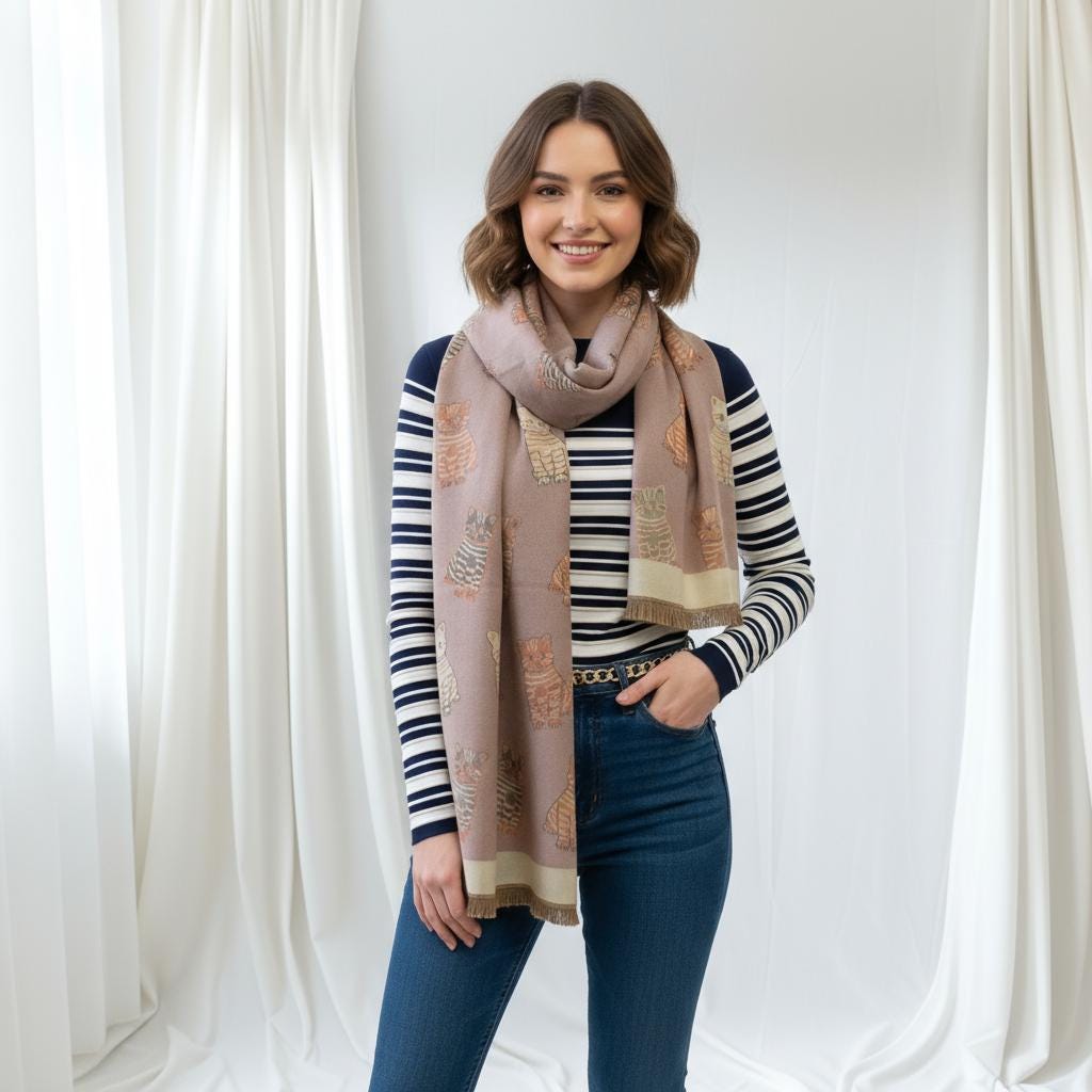Cat Print Scarf Soft Warm Pashmina Style Wrap Comes with a gift bag