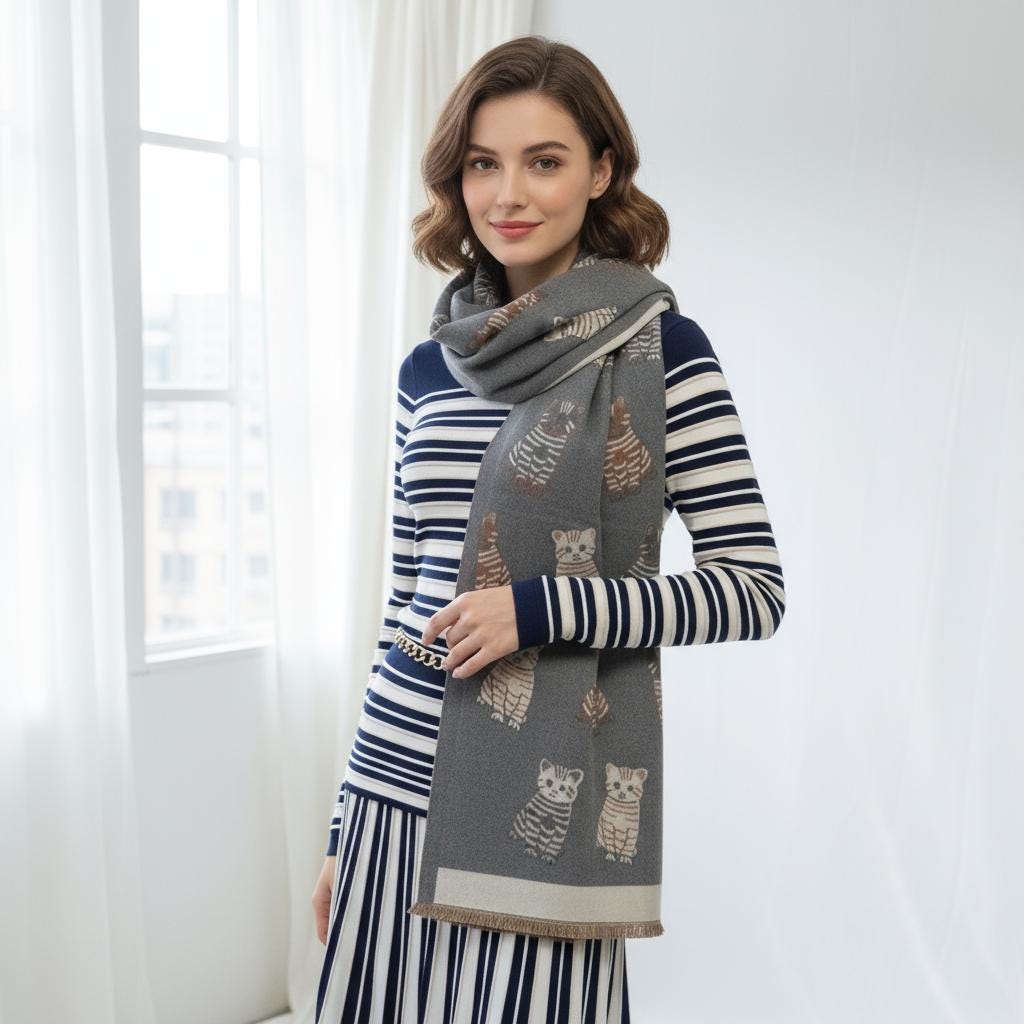 Cat Print Scarf Soft Warm Pashmina Style Wrap Comes with a gift bag