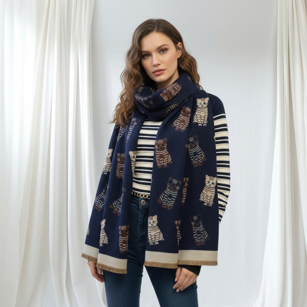 Cat Print Scarf Soft Warm Pashmina Style Wrap Comes with a gift bag