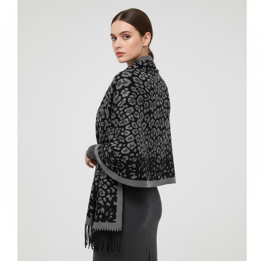 Leopard Cashmere Blend High Quality Soft Large Reversible With Fringes Winter Scarf Shawl With A Free Magnetic Brooch Comes with a gift bag