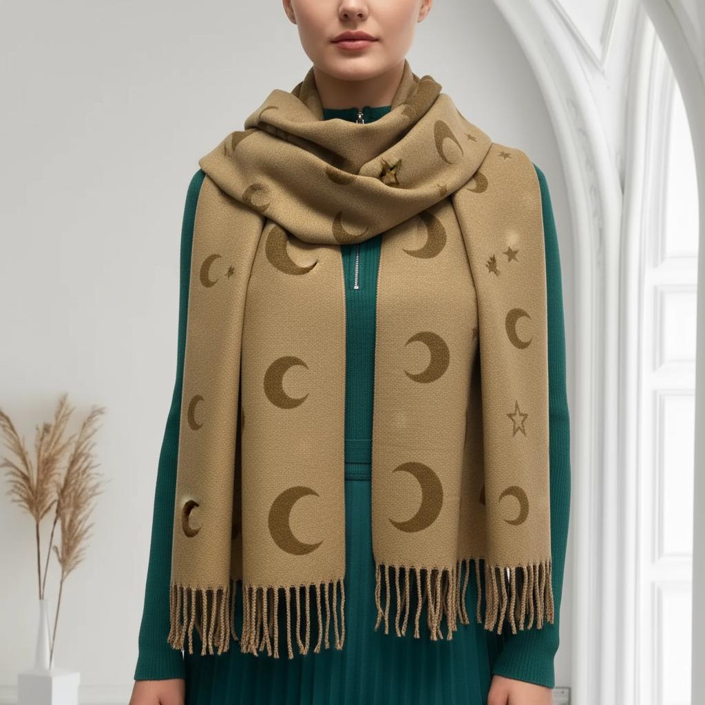 Moon and Stars Cashmere Blend Scarf: Reversible Blanket Shawl Comes with a gift bag