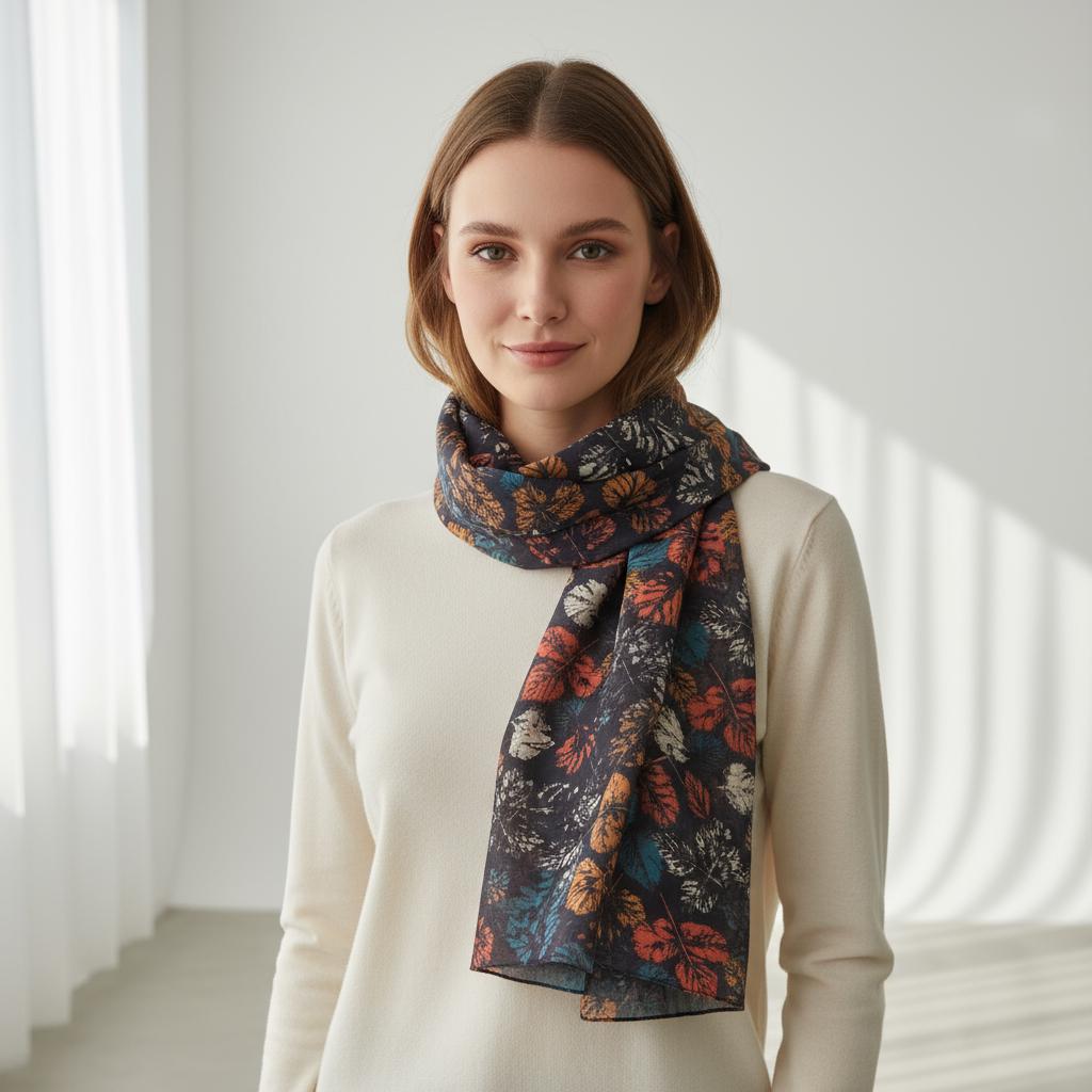 Autumn Leaf Print Scarf Lightweight Viscose Fashion Wrap Comes with a gift bag