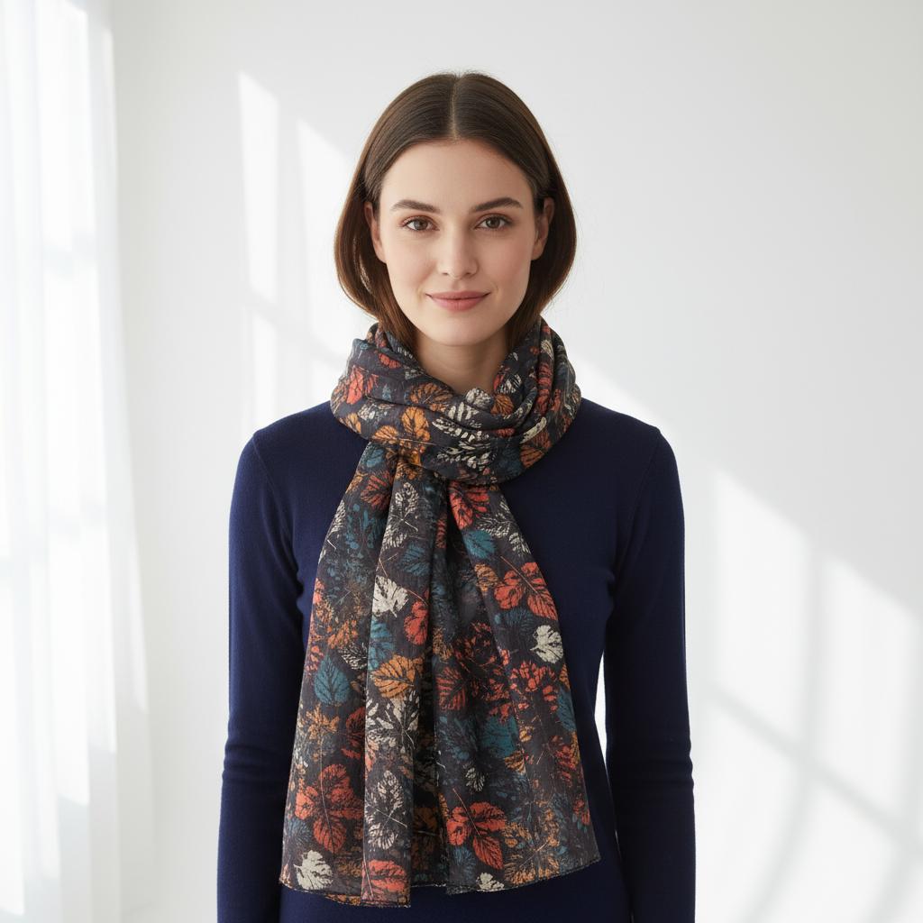 Autumn Leaf Print Scarf Lightweight Viscose Fashion Wrap Comes with a gift bag