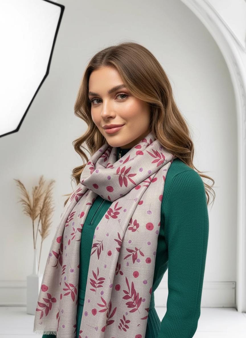 Mountain Ash Print Scarf: Lightweight Cotton Blend Comes with a gift bag