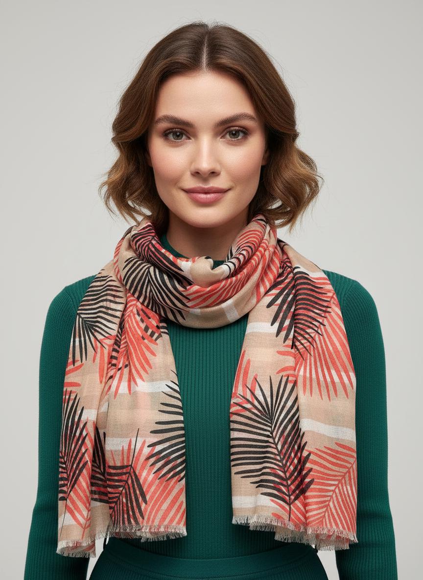 Leaf Print Soft  Scarf For Women Free Gift Wrap Comes with a gift bag