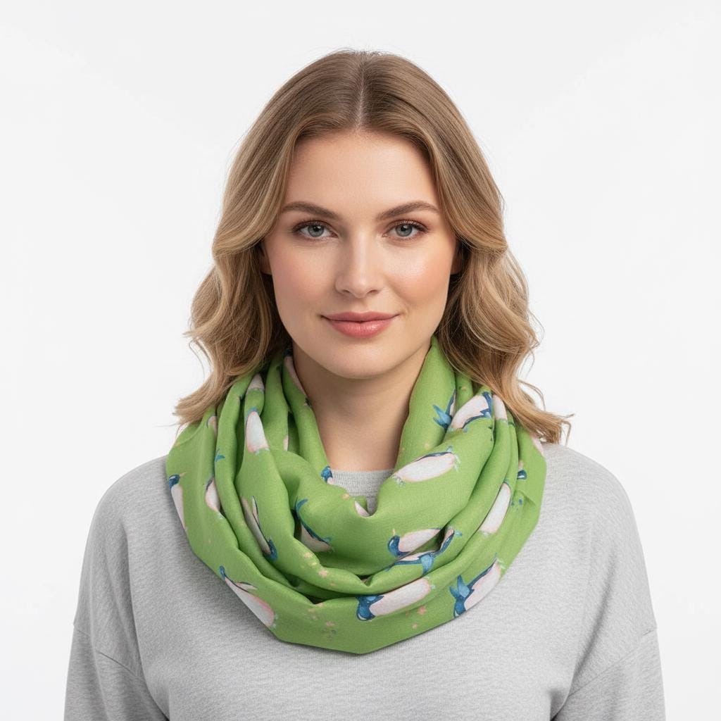 Watercolour Penguin Bird Print Infinity Scarf Snood Women Accessories Comes with a gift bag