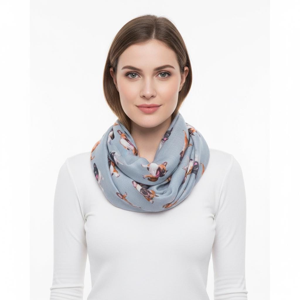 French Bulldog Print Infinity Scarf: Lightweight Snood Comes with a gift bag