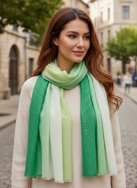 Glitter Two Tone Gradual Colour Fade Print Scarf For Women Comes with a gift bag