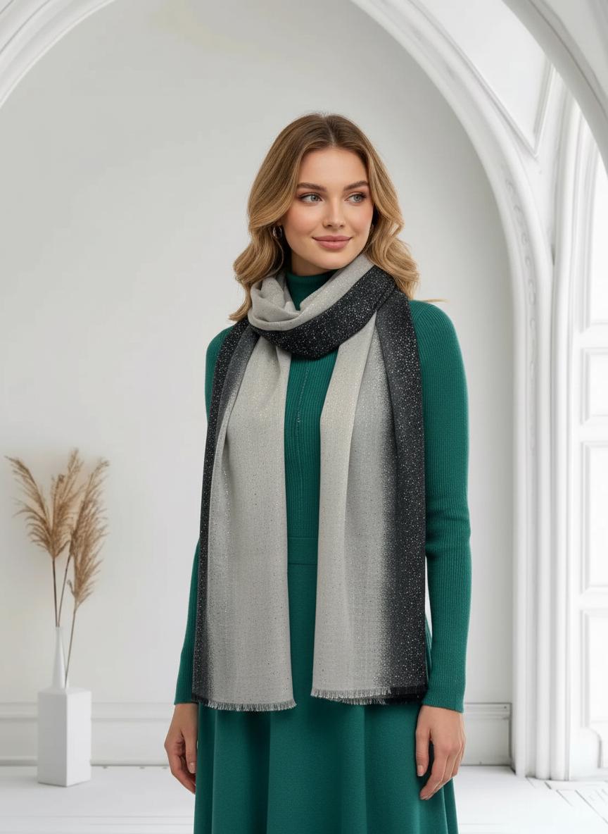 Glitter Two Tone Gradual Colour Fade Print Scarf For Women Comes with a gift bag