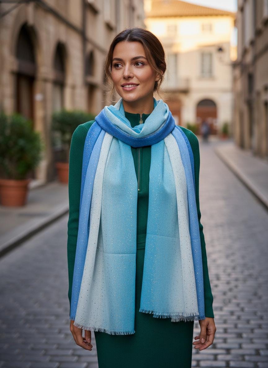 Glitter Two Tone Gradual Colour Fade Print Scarf For Women Comes with a gift bag