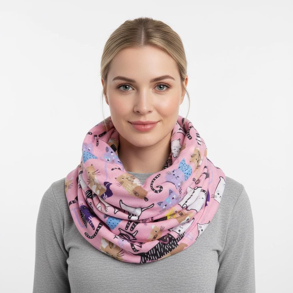 Cat Print Snood Infinity Scarf: Lightweight Cotton-Polyester Blend Comes with a gift bag