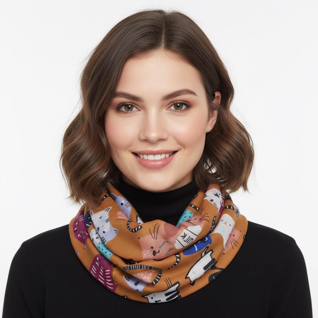 Cat Print Snood Infinity Scarf: Lightweight Cotton-Polyester Blend Comes with a gift bag