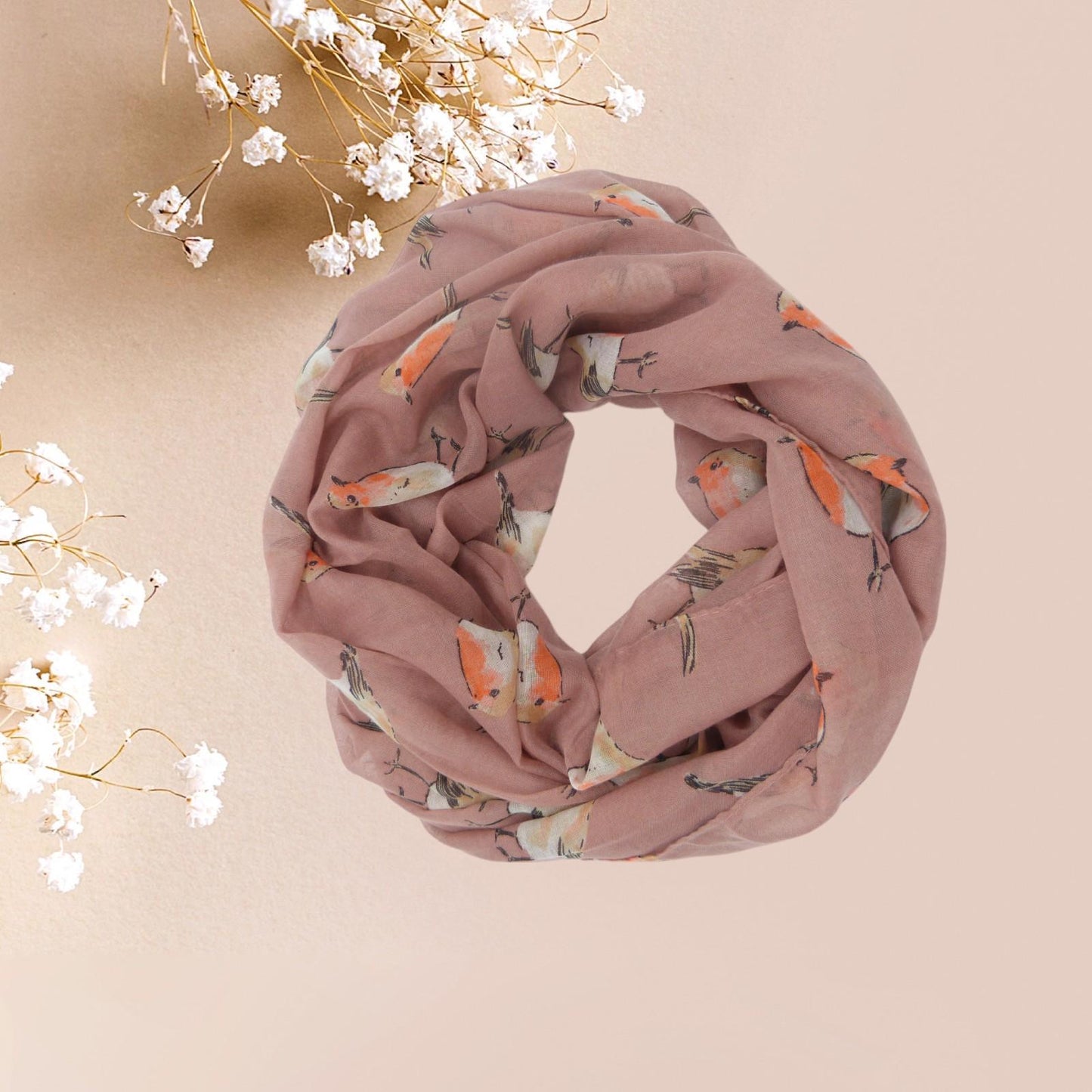 Lightweight Robin Bird Print Snood Infinity Scarf Comes with a gift bag