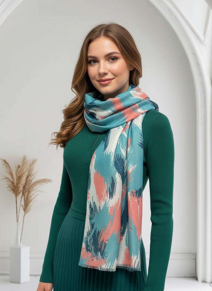 Art Brush Print Scarf Lightweight Polyester Shawl Comes with a gift bag