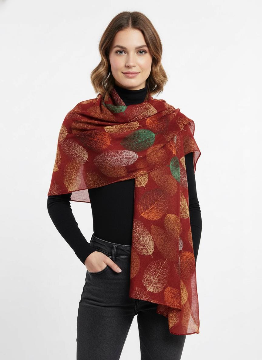 Leaf Print Scarf Lightweight Scarf Comes with a gift bag