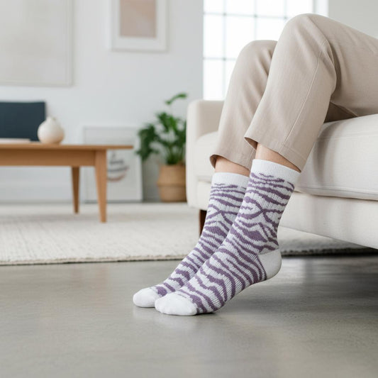 Ladies Seamless Soft Comfort Set of 5 Zebra Heart Pattern Crew Socks Premium Quality Gift for Her comes with a gift bag