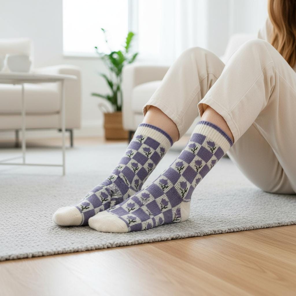 Ladies Seamless Soft Comfort Set of 6 Rabbit Flower Pattern Crew Socks Premium Quality Gift for Her comes with a gift bag