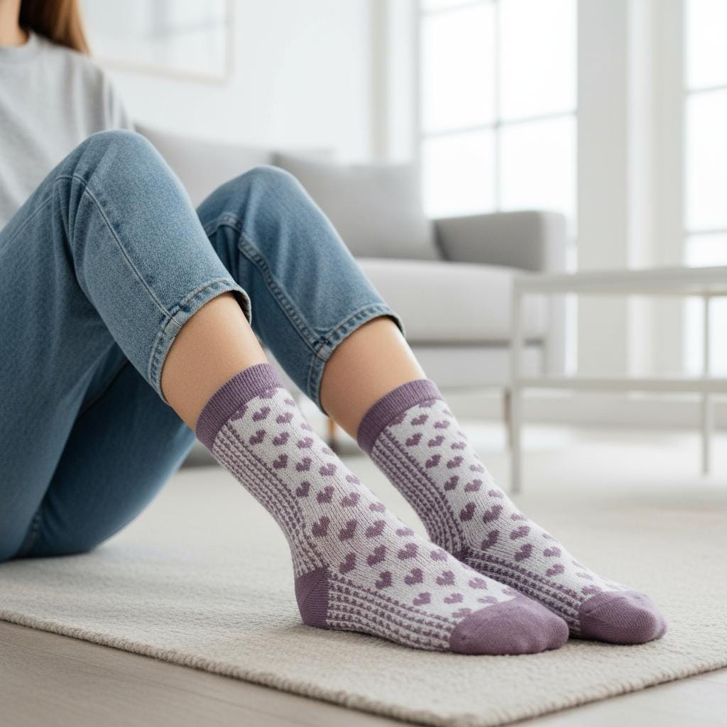 Ladies Seamless Soft Comfort Set of 6 Heart Pattern Crew Socks Premium Quality Gift for Her comes with a gift bag