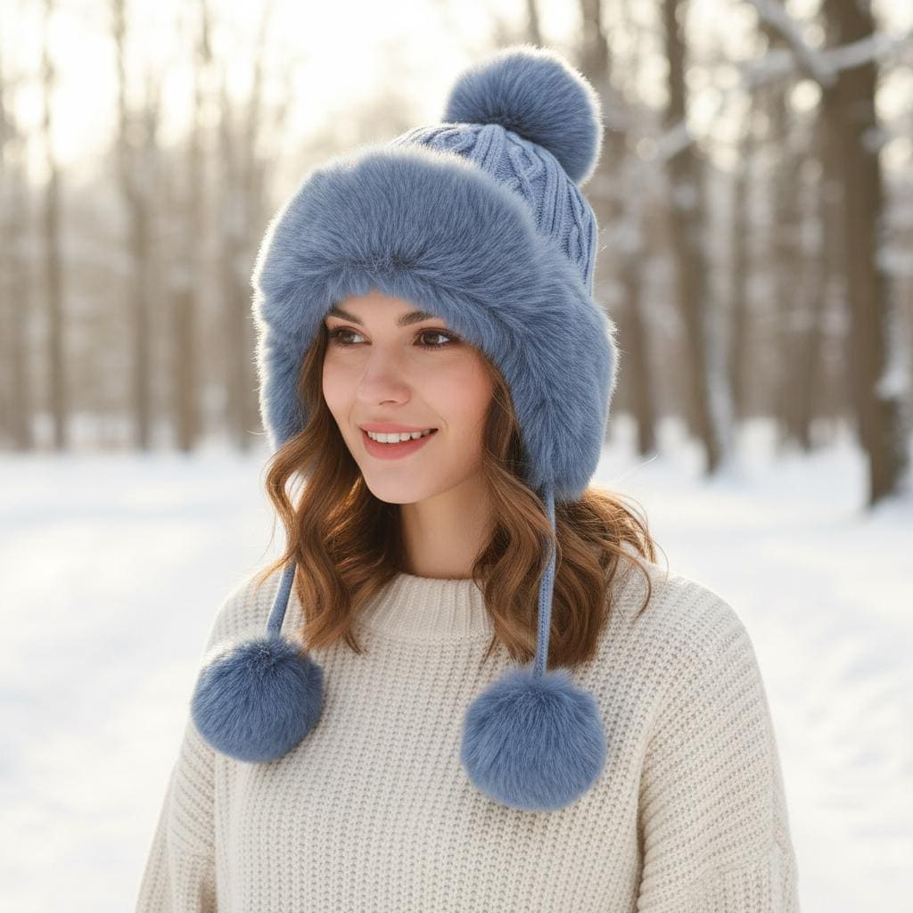 Chunky Knit Pom Pom hat Fleece Lined Winter Hat Comes with a gift bag