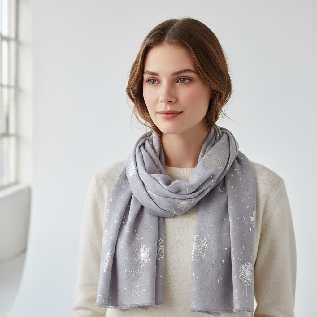 Glitter Shimmer  Dandelion Print Scarf For Women Comes with a gift bag