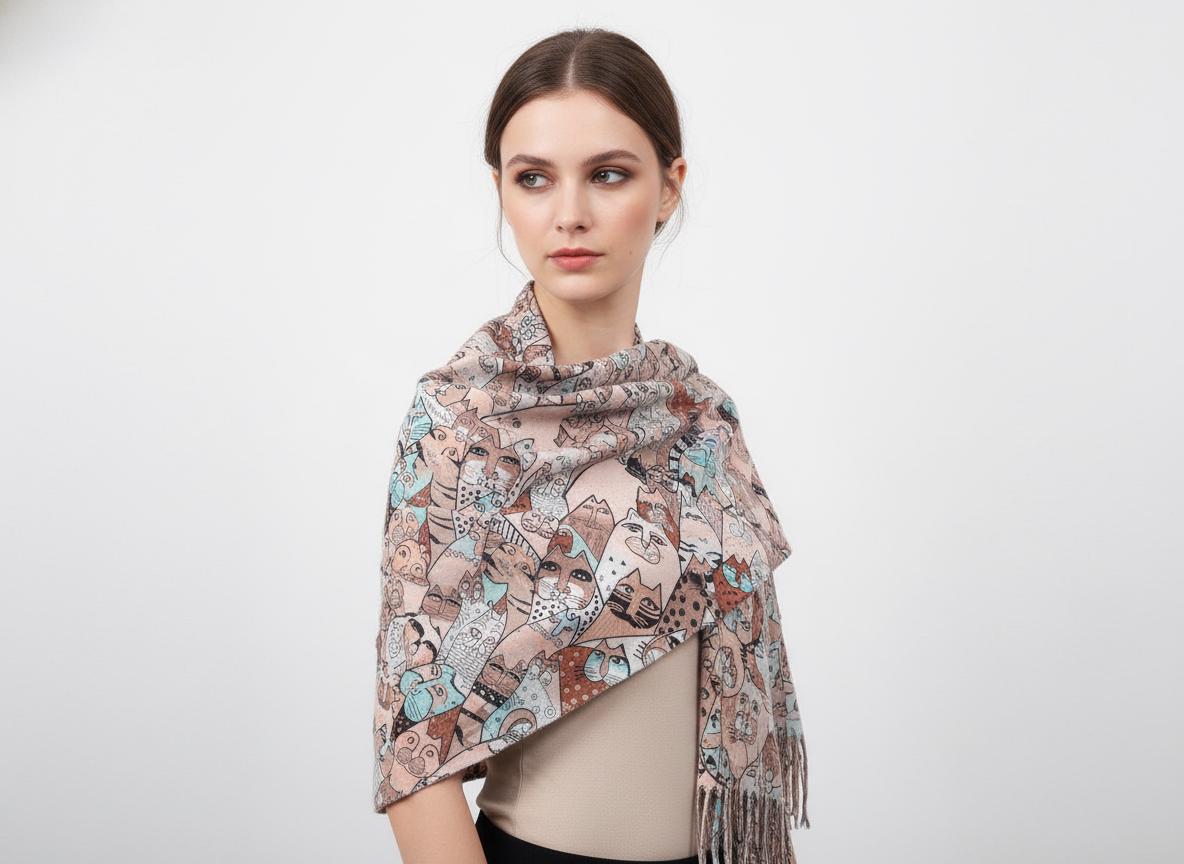 Cute Cat  Print Cashmere Feel Shawl Wrap Scarf For Cat Lovers Comes with a gift bag