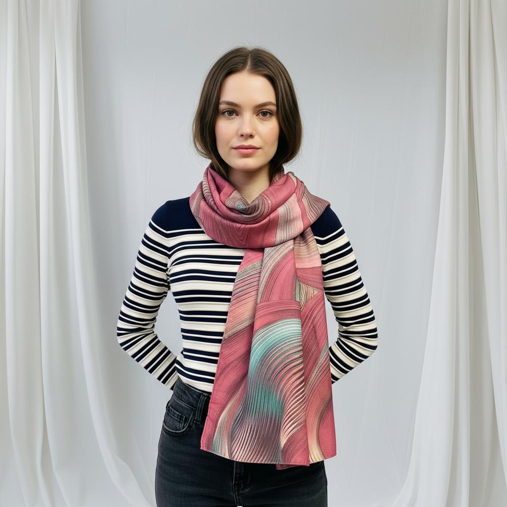 Rose gold outlined Swirl Wave  Print Pashmina Shawl Comes with a gift bag