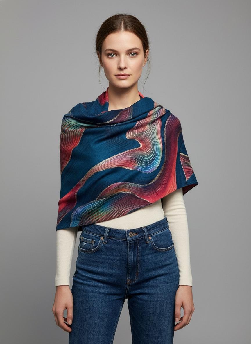 Rose gold outlined Swirl Wave  Print Pashmina Shawl Comes with a gift bag