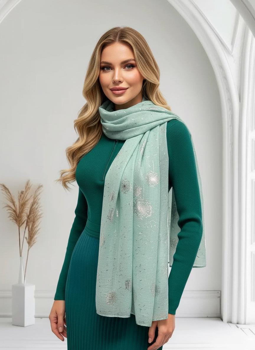 Glitter Shimmer  Dandelion Print Scarf For Women Comes with a gift bag